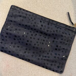 Clare V Navy Real Leather Polka Dot Clutch